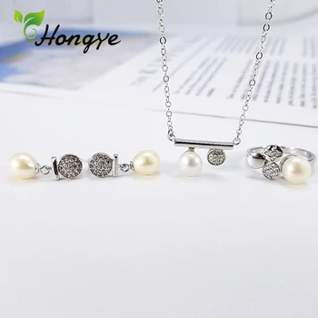 

Hongye Natural Pearl Ring 3 PCs Fashionable Silver 925 Jewelry Set Women Classic Adjustable Zircon Necklaces Wedding Jewelry Kit