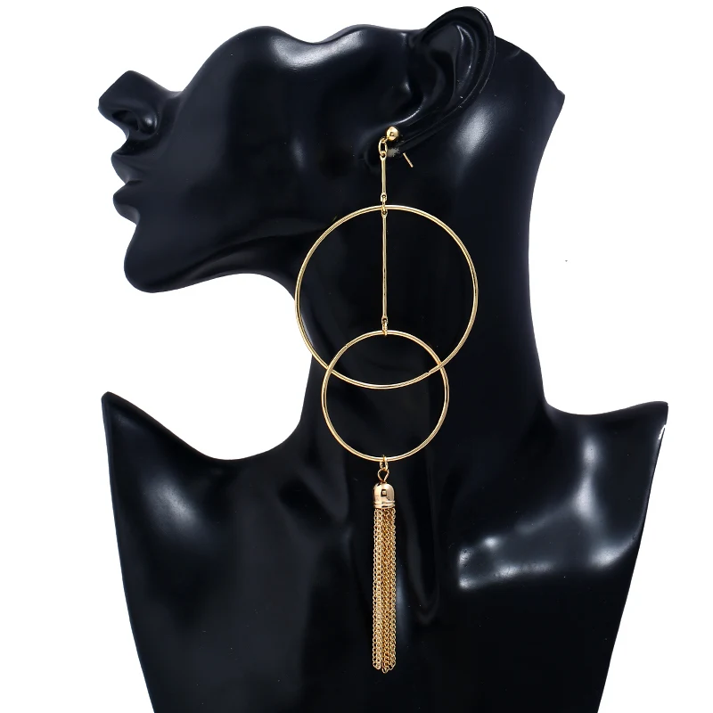 

Trendy Long Chain Tassel Drop Earring Big Double Round Circle Pendant Earrings for Women Geometric Drops Gifts Jewelry