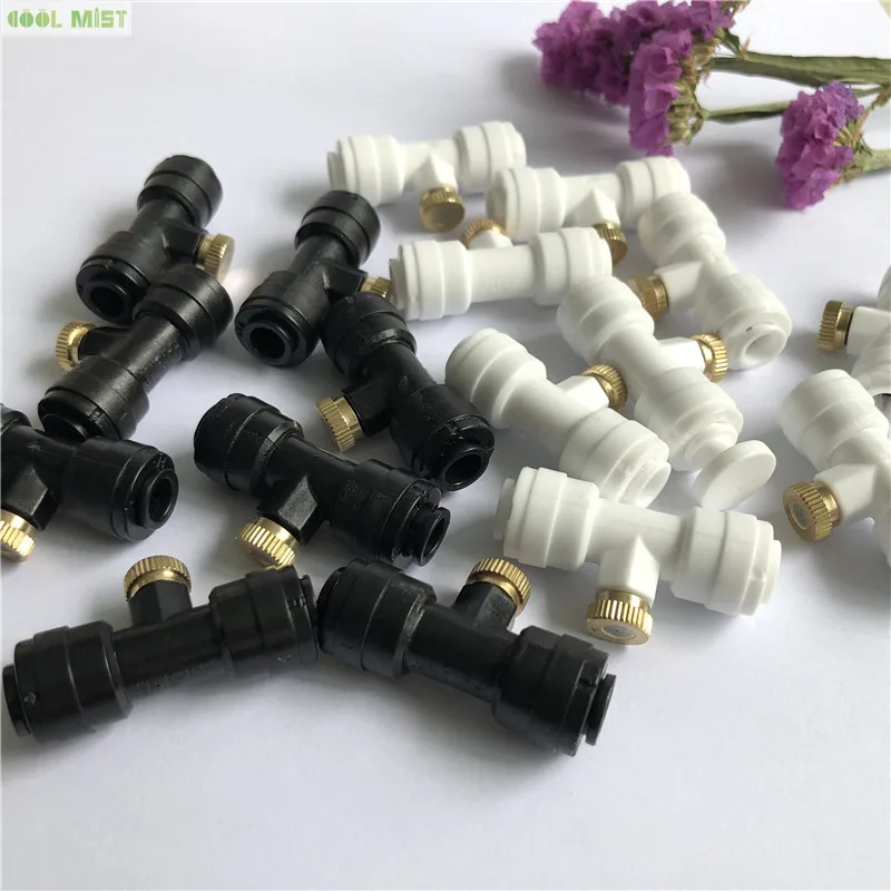 FangYuan Thread Misting Nozzle Tees 1/4 Slip-Lok with Nozzle 10pcs,1pc Plug for Cooling System Black 