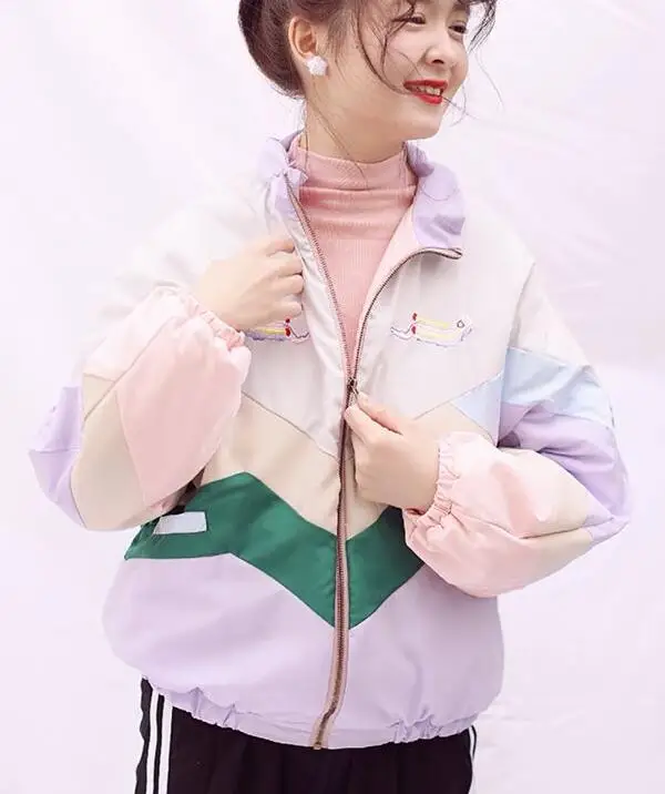 

Patchwork Contrast Embroidery Pretty Multicolor Thick/Thin Summer Sun Cover Up Windbreaker Warm Winter Coat Korean Jacket Outfit
