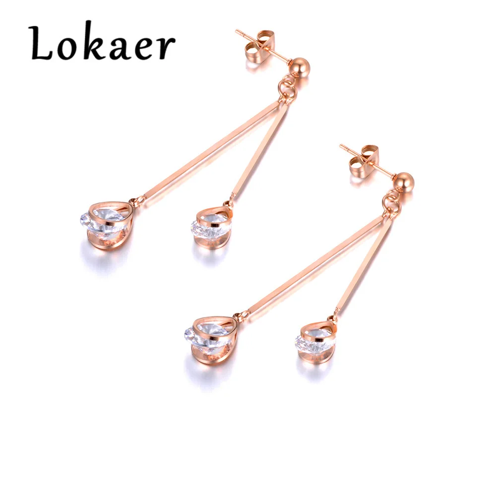 Lokaer ювелирные изделия из нержавеющей стали, серьги золотого цвета, палочки и CZ камень, модный подарок, букле Doreille Brincos E18333