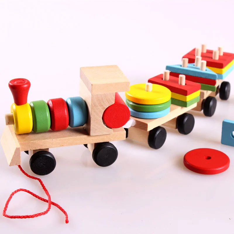 Детские деревянные игрушки, трейлер, форма для укладки, геометрический поезд, красочные развивающие блоки, подарки для детей, YH-17 - Цвет: as shown