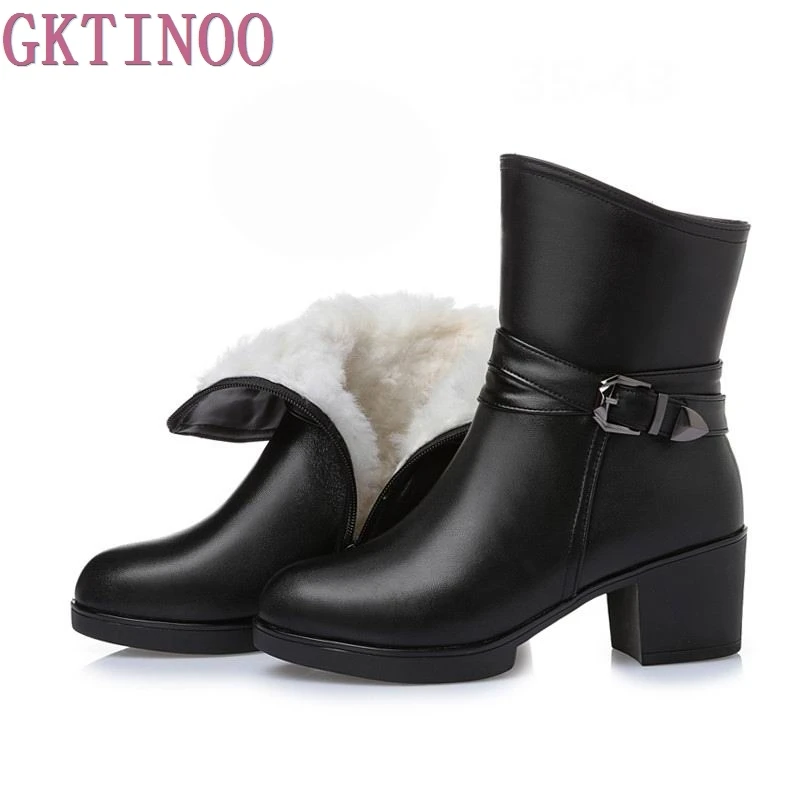 New Women Winter Snow Boots Mid-Calf Solid Thick High Heels Genuine Leather Shoes Women Warm Plush Boots Ladies Plus Size 35-43 New Women Winter Snow Boots Mid-Calf Solid Thick High Heels Genuine Leather Shoes Women Warm Plush Boots Ladies Plus Size 35-43