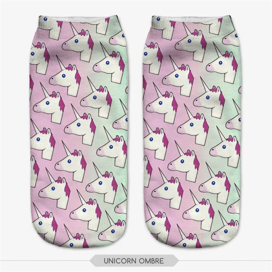 Chaussettes coréennes en coton pour femmes, imprimé licorne en 3D, multicolore, rose, ombré, coupe basse, nouvelle collection, offre spéciale