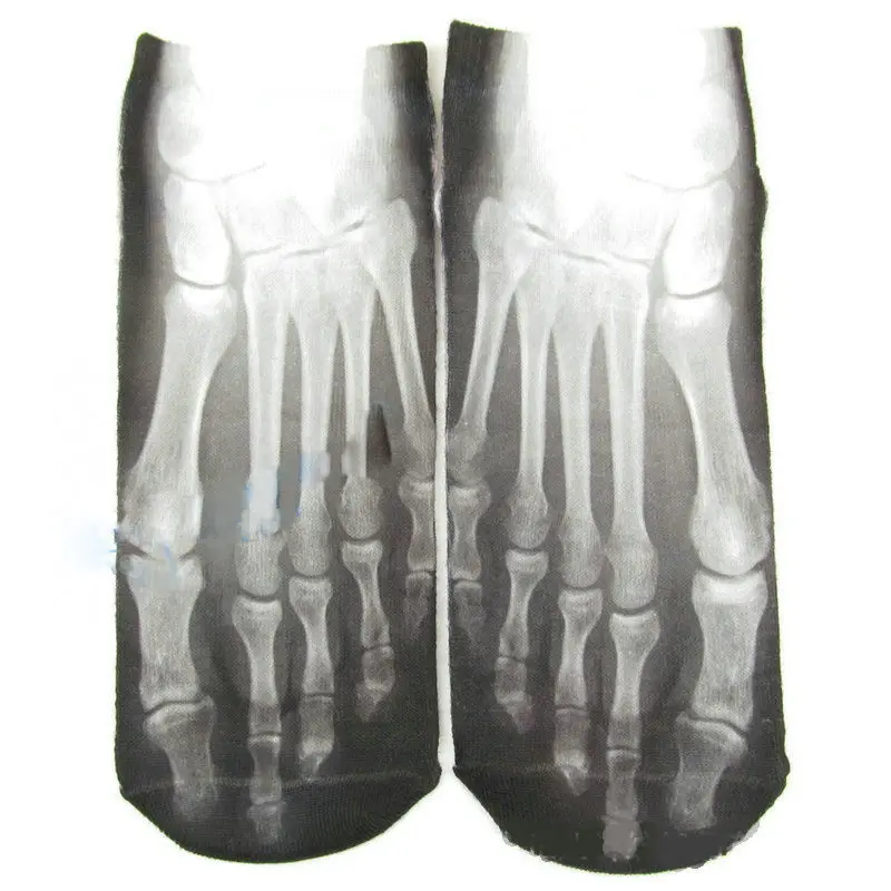 1 Pair Casual Women Fashion Low Cut Ankle Socks Cotton 3D Printed Fashion B4New 3D Printed Cotton Skeleton socks Bone short Wome