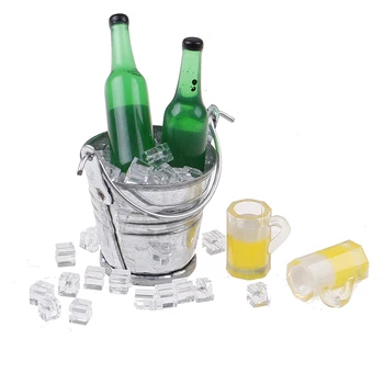 

Scale 1:12 Beer Bottle + Bucket + Ice Cube + Cups Play House Food Furniture Toy Doll House Accessories Dollhouse Miniature