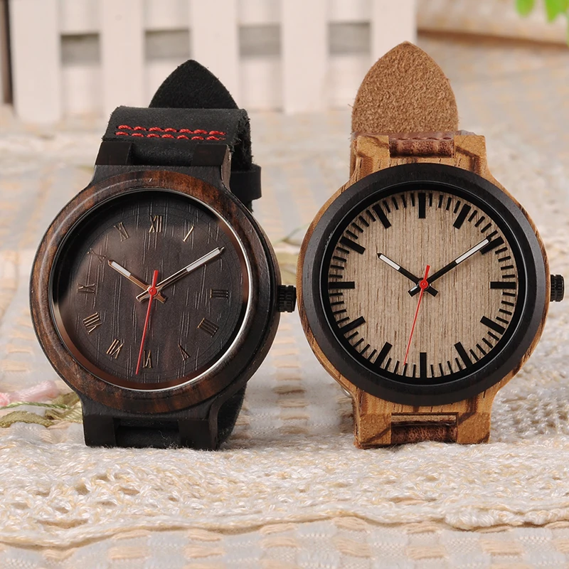 BOBO BIRD P30 Wooden Watches for Men Women Minimalist Quartz Wristwatch with Leather Strap Personalized