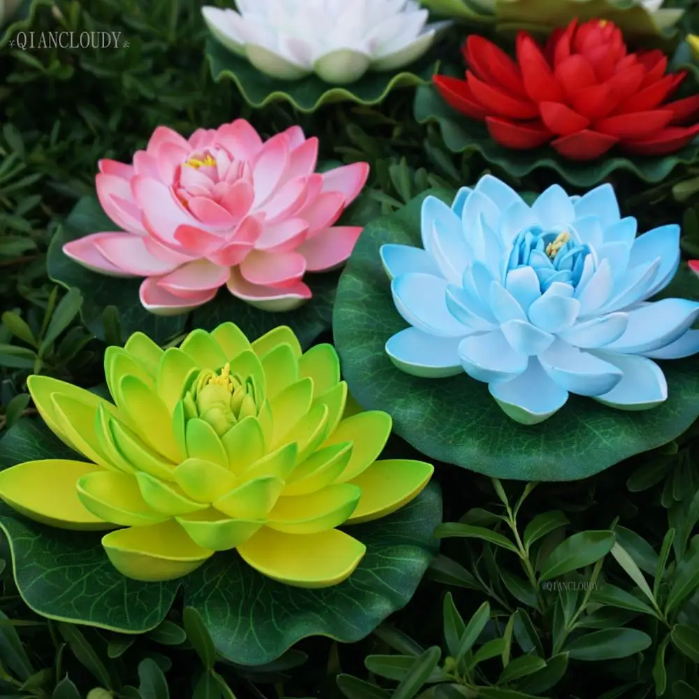 

Retail Artificial fake 17CM Foam Lotus leaf Lily flowers Water Floating wedding Garden pond flowers waterproof decoration B12