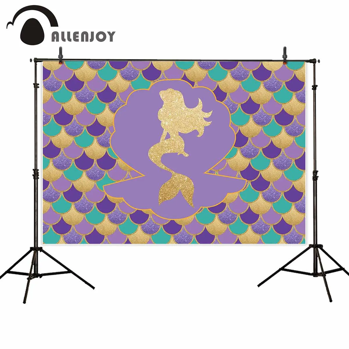 

Allenjoy photography mermaid backdrop golden sketch shell scales princess birthday party photographic background photobooth