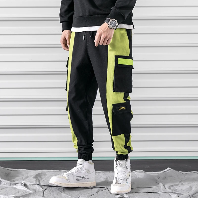 

Spring Cargo Pants Men Cotton Comfortable Patchwork Joggers Trousers Black Khaki Many Pockets Ankle Banded Man Casual Pants A916