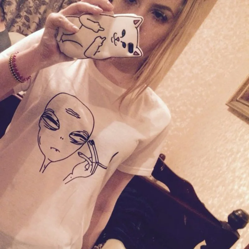 Лидер продаж kawaii fimo aliens Футболка donna punk Повседневная футболка femme | Женская одежда
