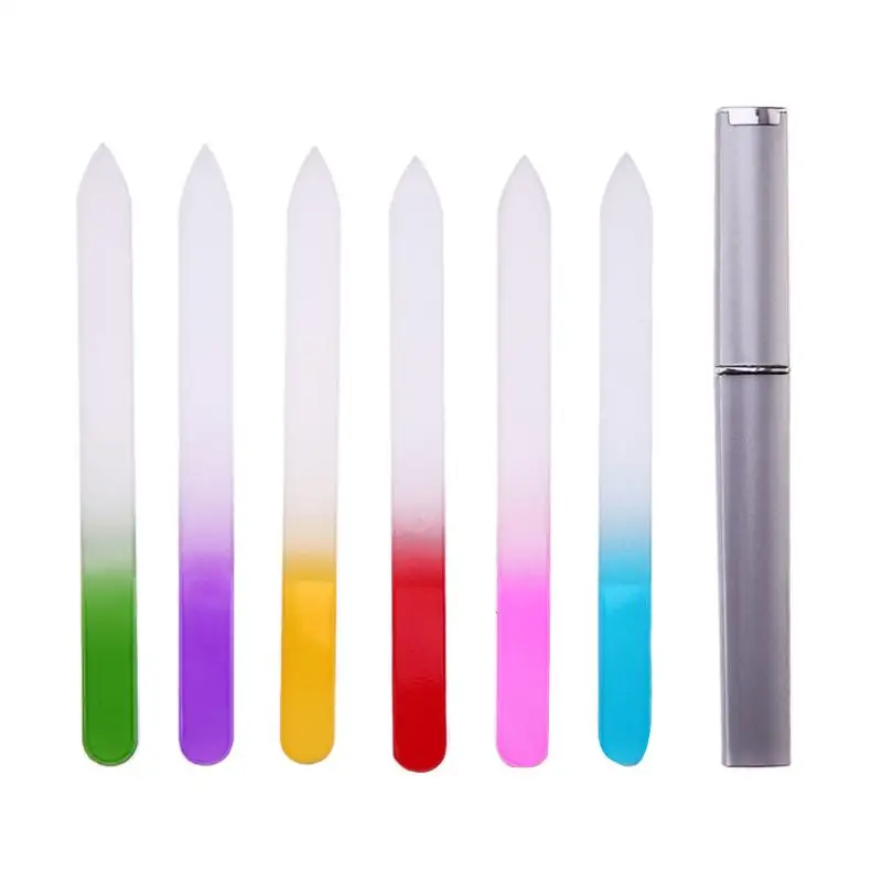 

6pcs Fashion Nail File Durable Crystal Glass Buffer Manicure Device Nail Art Decorations Tool with 1 Silver Barrelled Box