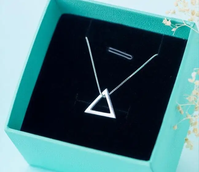 Real 925 Sterling Silver Jewelry Open Triangle Pendants Necklace Geometric Gtlx665 huismerk kopen in de aanbieding