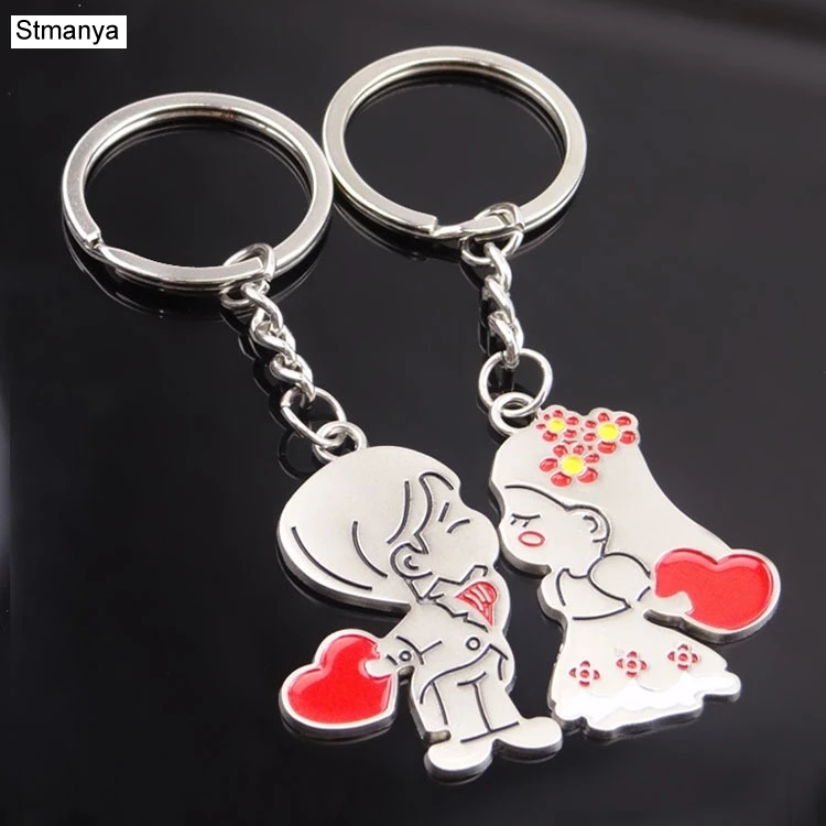 

Hot Men Humanoid kissing Top Quality Metal Car Key Ring Bag Charm Accessories New Women Best Party Gift Jewelry K1914