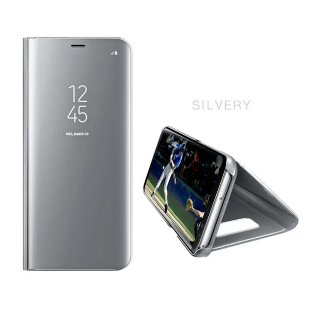 Чехол на для Samsung Galaxy J3, J5, J7 года J530 J330 J730 чехол для ЕС Версия Smart View Флип Роскошный стенд прозрачный зеркальный чехол для телефона - Цвет: Silver