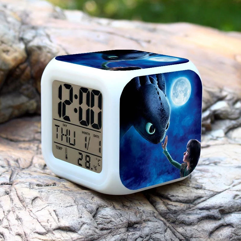 

How to Train Your Dragon relogio digital led colorful 7 Color Flash Changing Alarm Clock Kids Toy Bedroom Night Light Clocks Toy