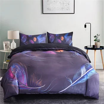 

ZEIMON Fashion Muti-color Feathers Polyester 2/3pcs Duvet Cover With Pillowcases Bedding Set Queen Size Flower Bed Covers