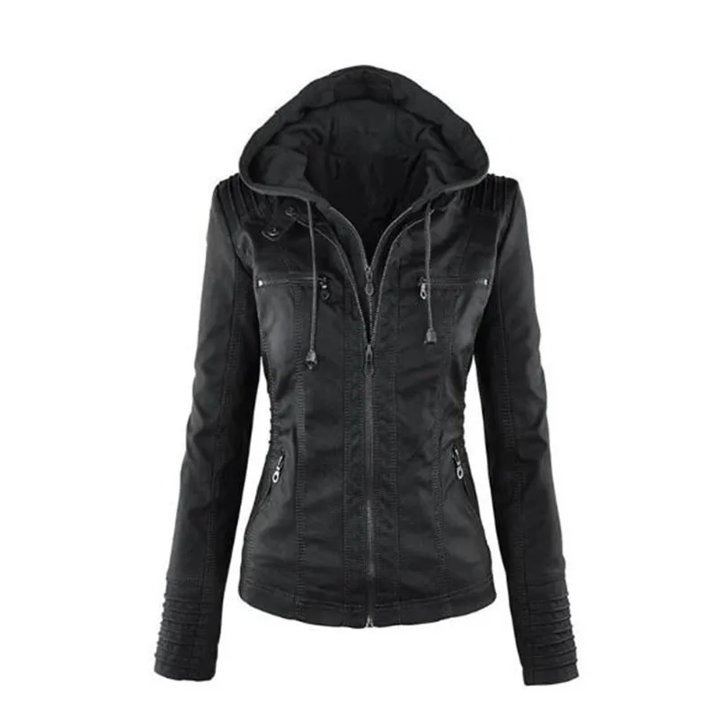Promo  Faux Leather Jacket Women Autumn Motorcycle Plus Size Leather Coat Casual Long Sleeve Streetwear Ho