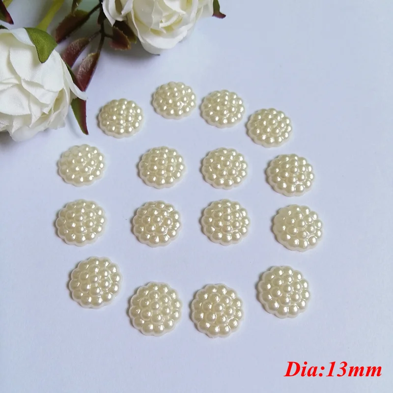 

150pcs/lot 13mm Ivory Flower Beads ABS Resin Flatback Simulated Nonporous pearl Beads Jewelry Crafts Decoration ScrapBooking