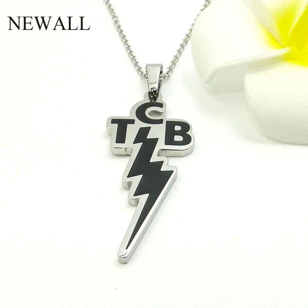 Stainless Steel Elvis commemorate Lightning Letter TCB Pendant Necklace