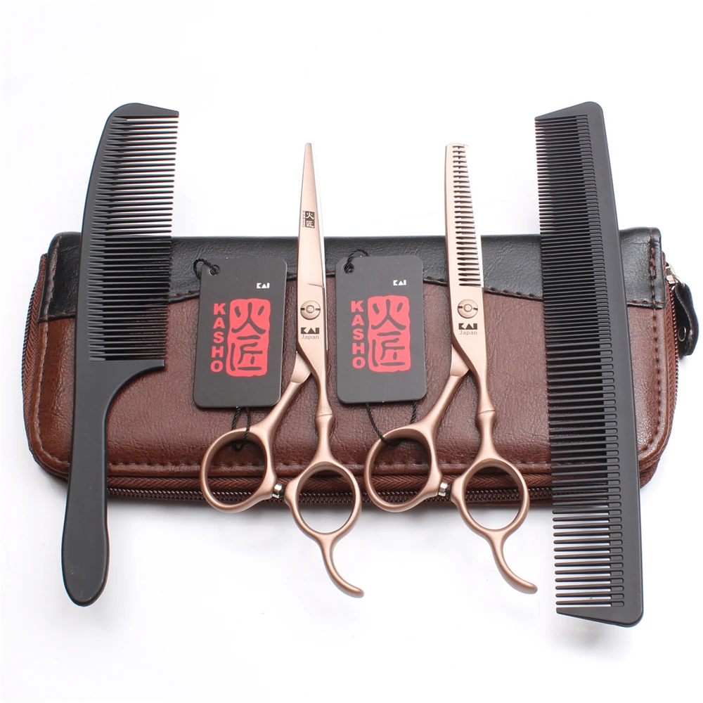 

4Pcs/Set H9030 5.5'' Japan Steel 440C Kasho Hairdressing Professional Human Hair Scissors Combs+Cutting Shears+Thinning Scissors