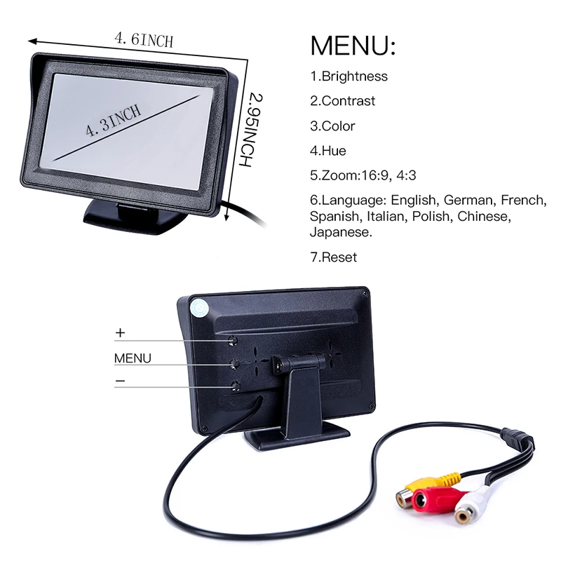 

JKCOVER New Hot TFT LCD 4.3 Inch Car TFT LCD Colorful Monitor + Reverse Rear View Backup Camera Car Rearview Camera