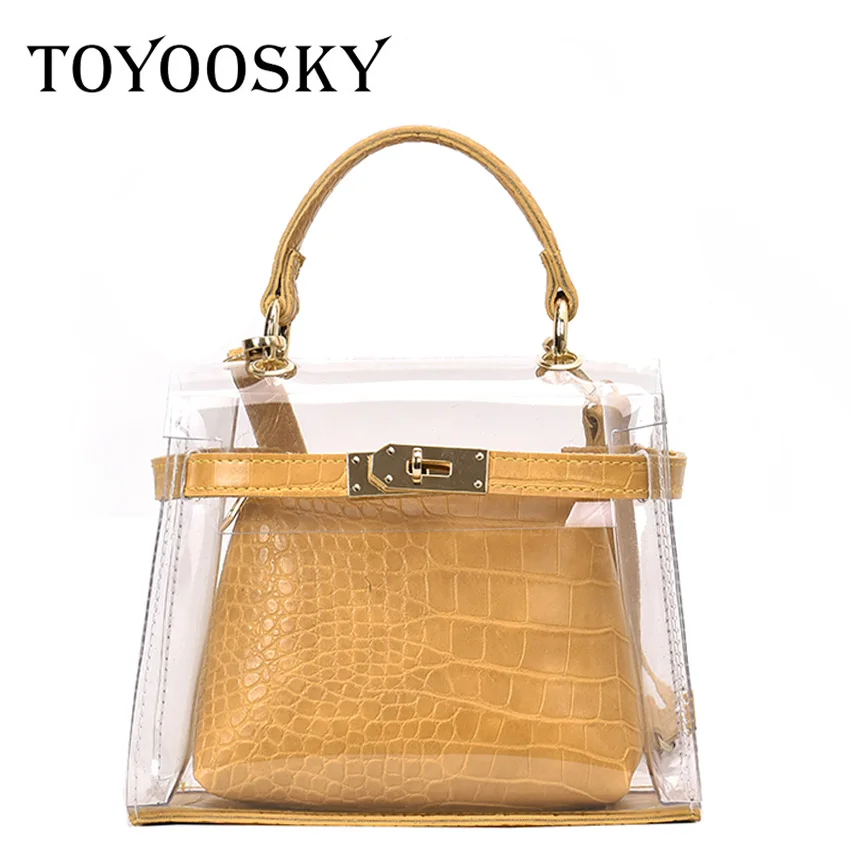 

TOYOOSKY 2019 Hot Sale Women Transparent Flap Bag Clear PVC Small Crossbody Bag Alligator Ladies Handbag Shoulder Bags Female