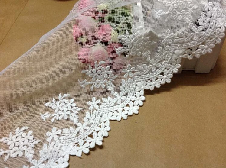 

5 yard/lot width 5.12" 13cm ivory/black/beige mesh embroidered lace trim ribbon for dress/skirt 1023068L4K174