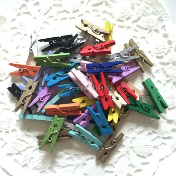 

100 Pcs/Lot | Mini 25mm Wood Clip/Wooden Clothes Peg color party decorations