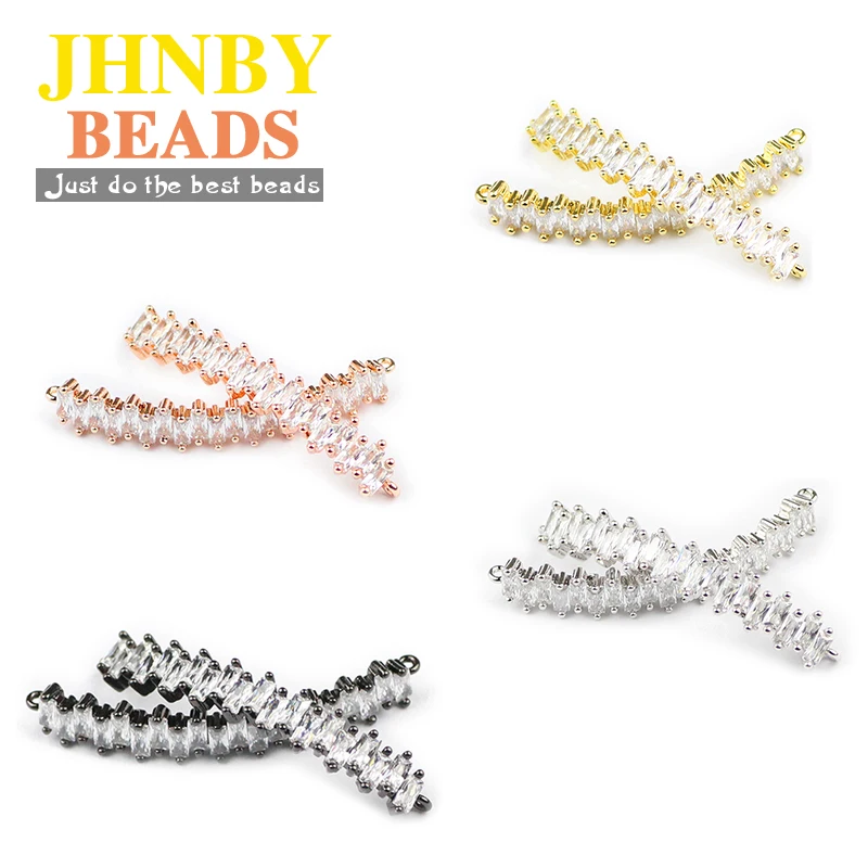 Медные бусины JHNBY White Pave с длинным изгибом из кубического циркония 42 мм шармы для