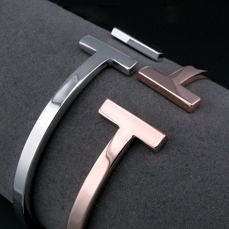 Модный ювелирный бренд розовое золото и серебро цвет T манжеты дизайн гладкий Открытый браслет для мужчин и женщин