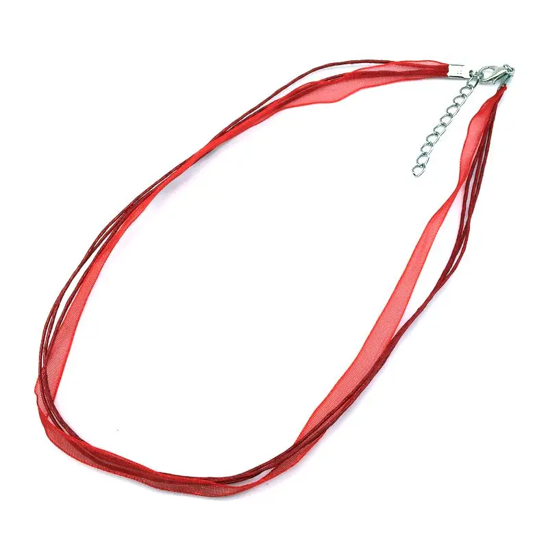 

10 pcs/bag, Silk Organza Satin Ribbon Necklace Cord Wax Cotton Wire Necklace 45cm/18" Chain Silver Clasp