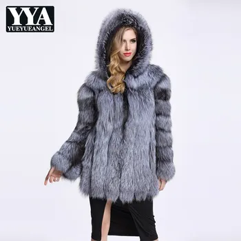 

Women Outwear 2020 New Hoody Fur Jacket Faux Fox Fur Party Long Coat Casual Loose Fit Elegant Ladies Furry Coat Plus Size 4XL