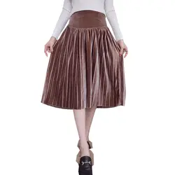 Весенняя мода для беременных Для женщин плиссированные юбки эластичный Высокая Талия Винтаж Беременность одежда элегантный сплошной для