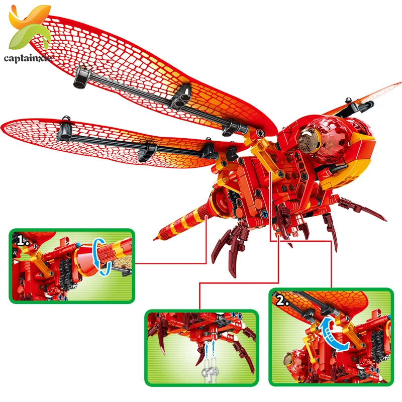 

330pcs Simulated Insect Red Dragonfly Model DIY Building Blocks Technic Bricks kids Assembled Educational Toy for Kid