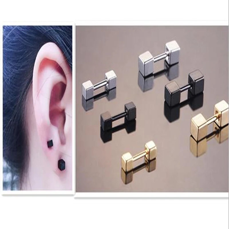

Double Square Earring Stud Man Woman Fashion Jewelry Stainless Steel Ear Stud 1 Pair