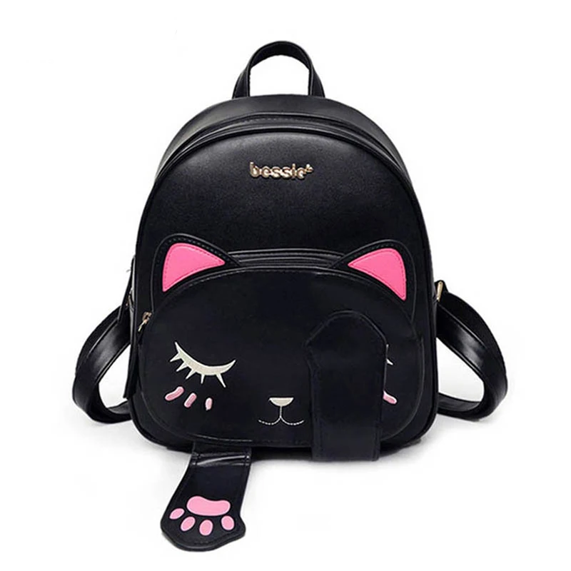 Cute Cat Backpack School Women Pu Leather Backpacks for Teenage Girls Funny Cats Ears Canvas Shoulder Bags Female Mochila XA531B