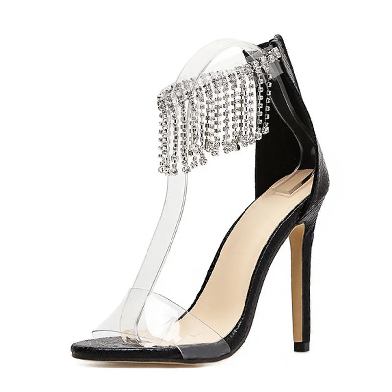 

Clear PVC Women Pumps Sandals Women Transparent Crystal Sandals Round Heel Womans Beach Sandales Lady High Heels Sexy Shoes
