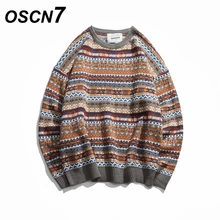 OSCN7 мужские свитера в народном стиле, новинка, осенние модные мужские пуловеры с круглым вырезом, винтажные свитера 84015