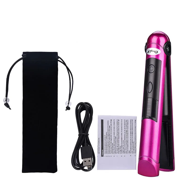 

2 in 1 Multifunctional Wireless USB Rechargeable Hair Straightener Brush Curler 3D Floating Heating Plate Hair Straightening
