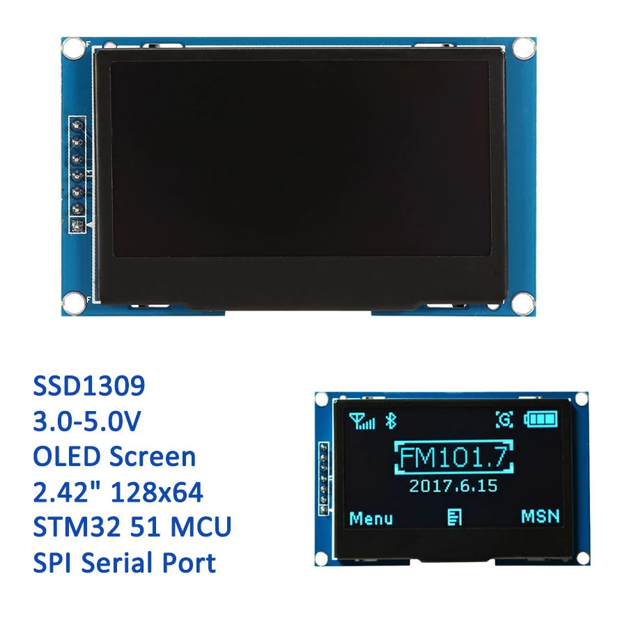 2,4" 12864 ЖК светодиодный дисплей модуль SPI OLEDS синий экран 3 v-5 v 2,42 oled SSD1309 совместимый для C51 STM32 ARDUINO" сделай сам"