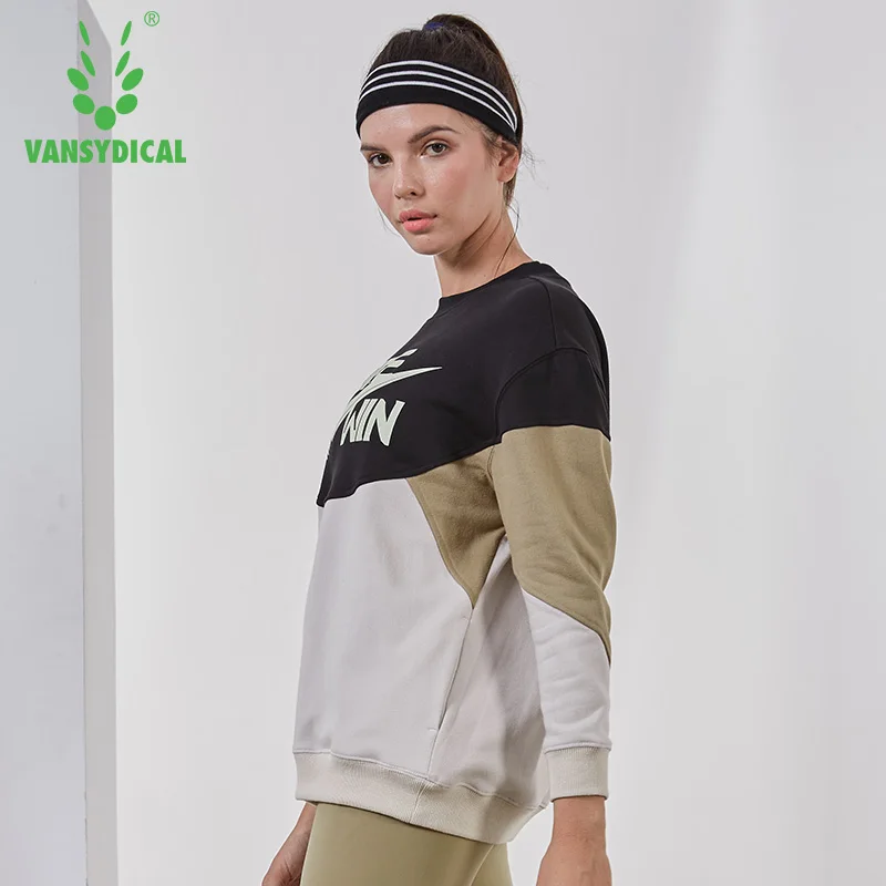Vansydical, осенне-зимний спортивный свитер, женские топы для спортзала, бега, йоги, с длинным рукавом, хлопок, сплайсированные, для фитнеса, тренировки, пуловеры