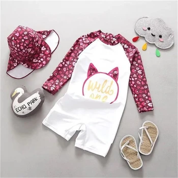 

2019 Summer Toddler Kids Baby Girls Long Sleeve Swimwear Romper Sunsuit Bathing Hat 2Pcs Outfit Swimsuit