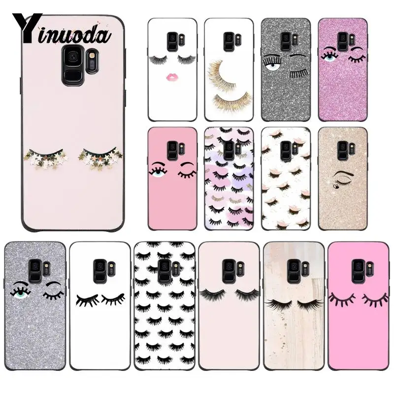 

Yinuoda eye wink with glitter eye lashes Soft Silicon Black Phone Case for Samsung GalaxyS9 plus S7edge S6 edge plus S10 S8 plus
