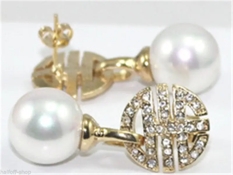 

hot sell new - shitou 00725 14K Yellow Gold Plated HUGE 12MM GOLD ROUND SOUTH SEA SHELL PEARL EARRING