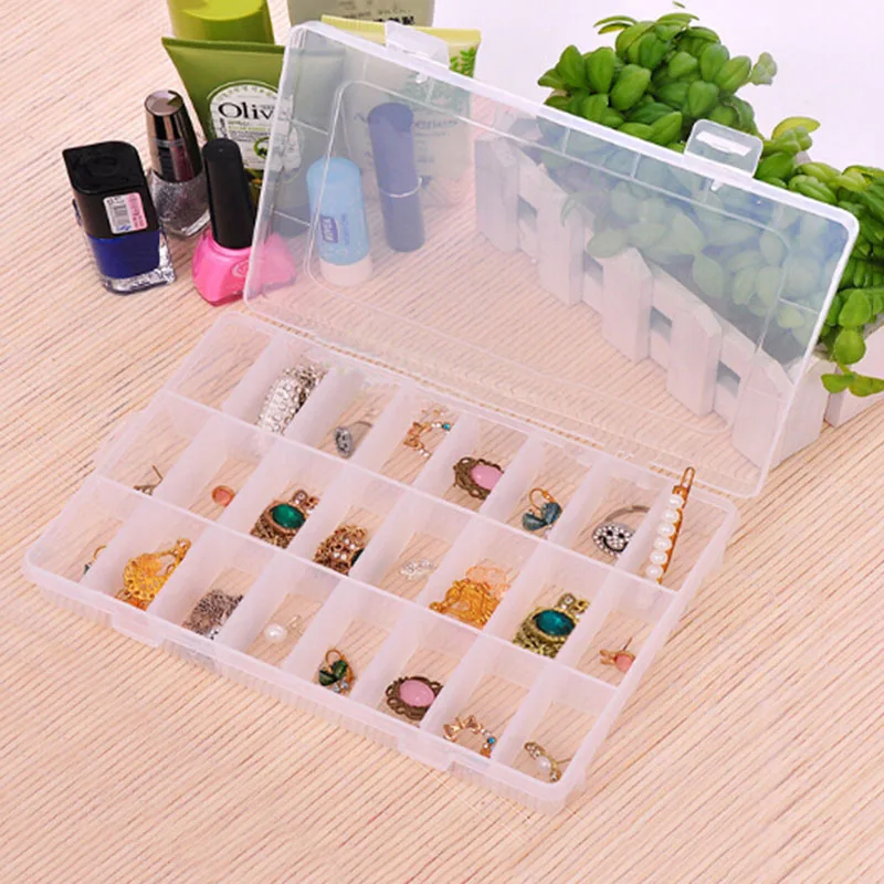 

Practical Adjustable Plastic 24 Compartment Storage Cosmetic Box Case Bead Rings Jewelry Display Acrylic Make Up Organizer