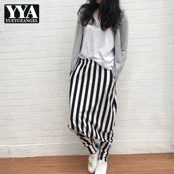 

2019 New Harem Pants Women Fashion Striped Elastic Waist Wide Leg Joggers Hip Hop Pants Ladies Trousers Streetwear High Quality