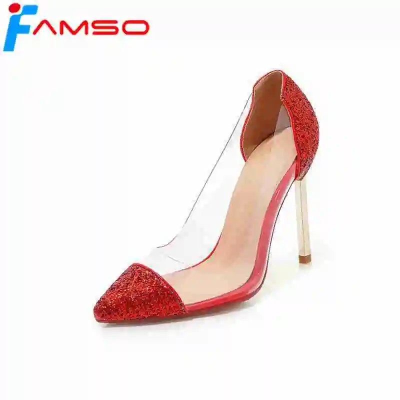 

FAMSO Size34-43 2019 New Spring Autumn High Heels Shoes Red Black Platforms Pumps Designer Wedding Shoes Glitter Girl Pumps