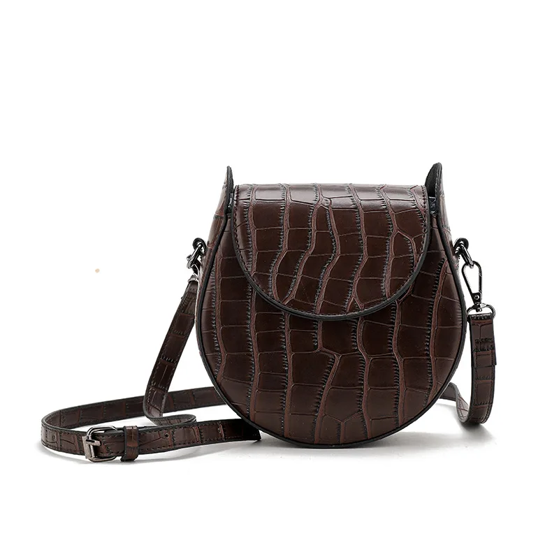 

Vintage Saddle Messenger Bag for Woman 2019 New Crocodile Simple Female Shoulder Bag Korean Fashion Small Round Crossbody Bag