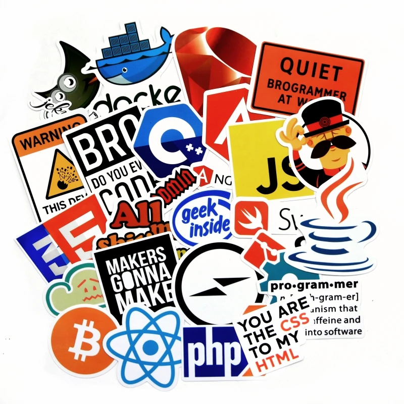 74 Pcs Internet Programming Java JS Php Html Cloud Docker Bitcoin Language APP Logo Cool Stickers for Laptop Car Phone Stickers
